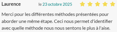 Merci pour les différentes méthodes présentées pour aborder une même étape. Ceci nous permet d'identifier avec quelle méthode nous nous sentons le plus à l'aise.